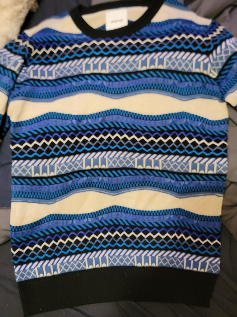 Desigual Blue, Black & Cream Patterned Crewneck Sweater